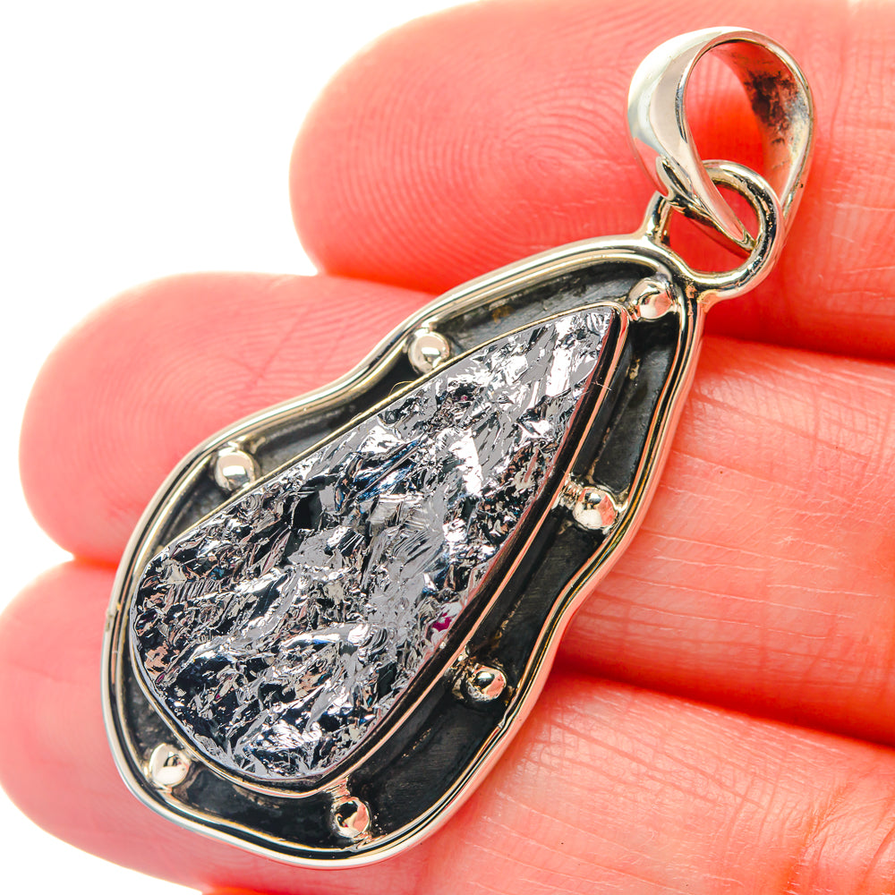 Rough galena teardrop pendant in polished sterling silver bezel setting