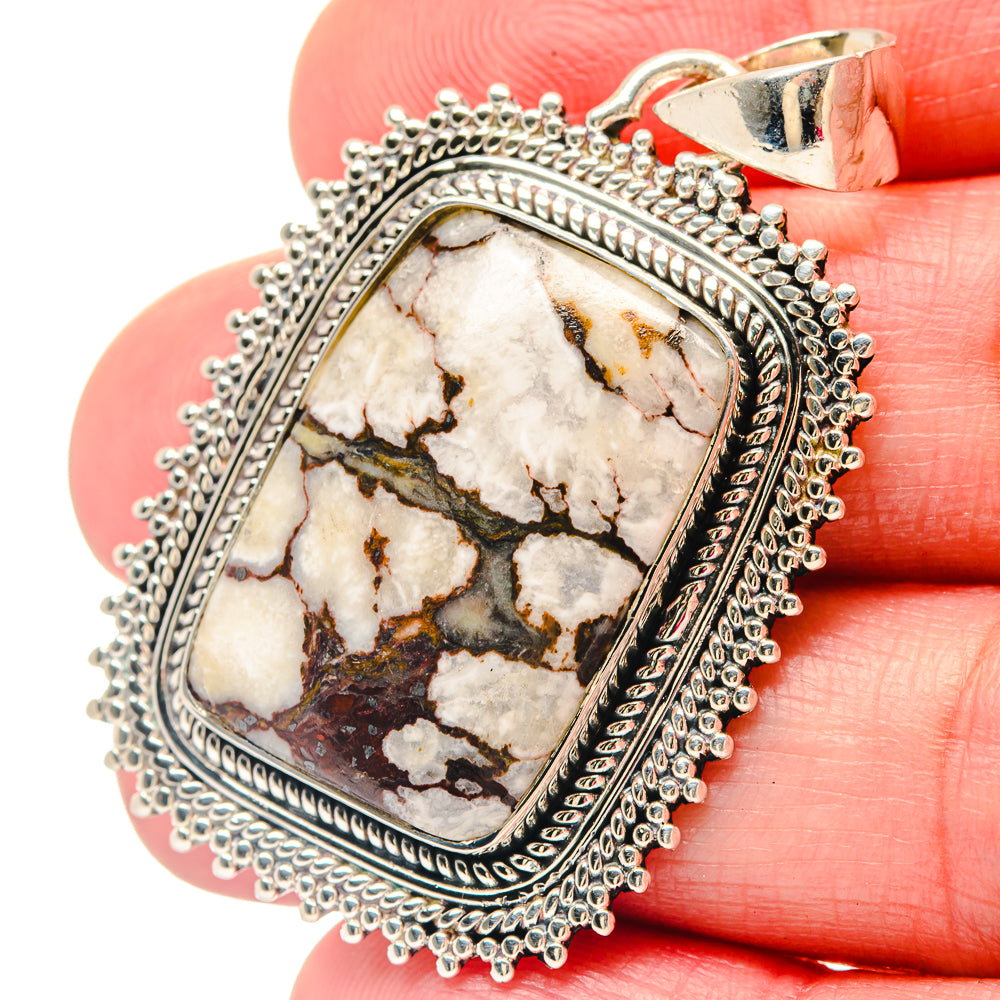 Sterling silver wild horse jasper pendant with square cabochon and textured frame