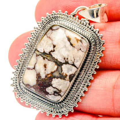 Sterling silver wild horse jasper pendant with square cabochon and textured frame