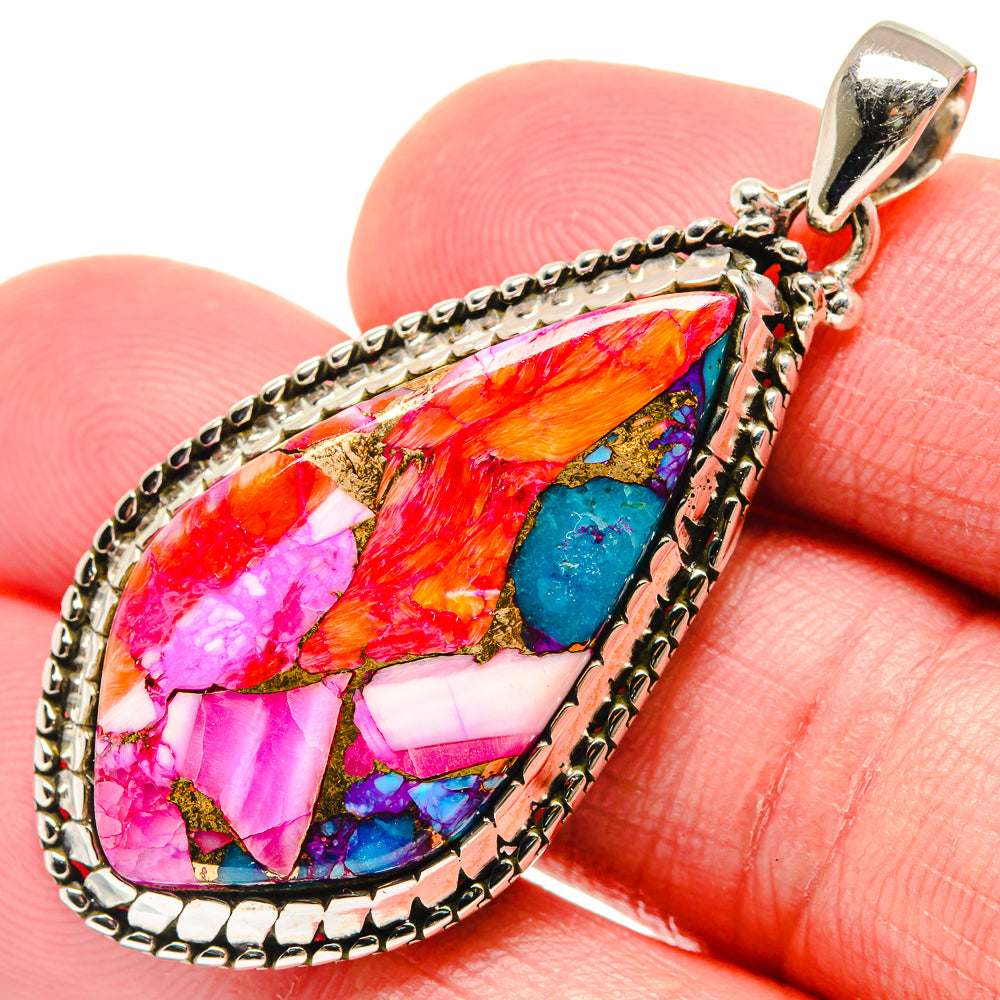 Kingman Pink Dahlia Turquoise Pendants handcrafted by Ana Silver Co - PD19854