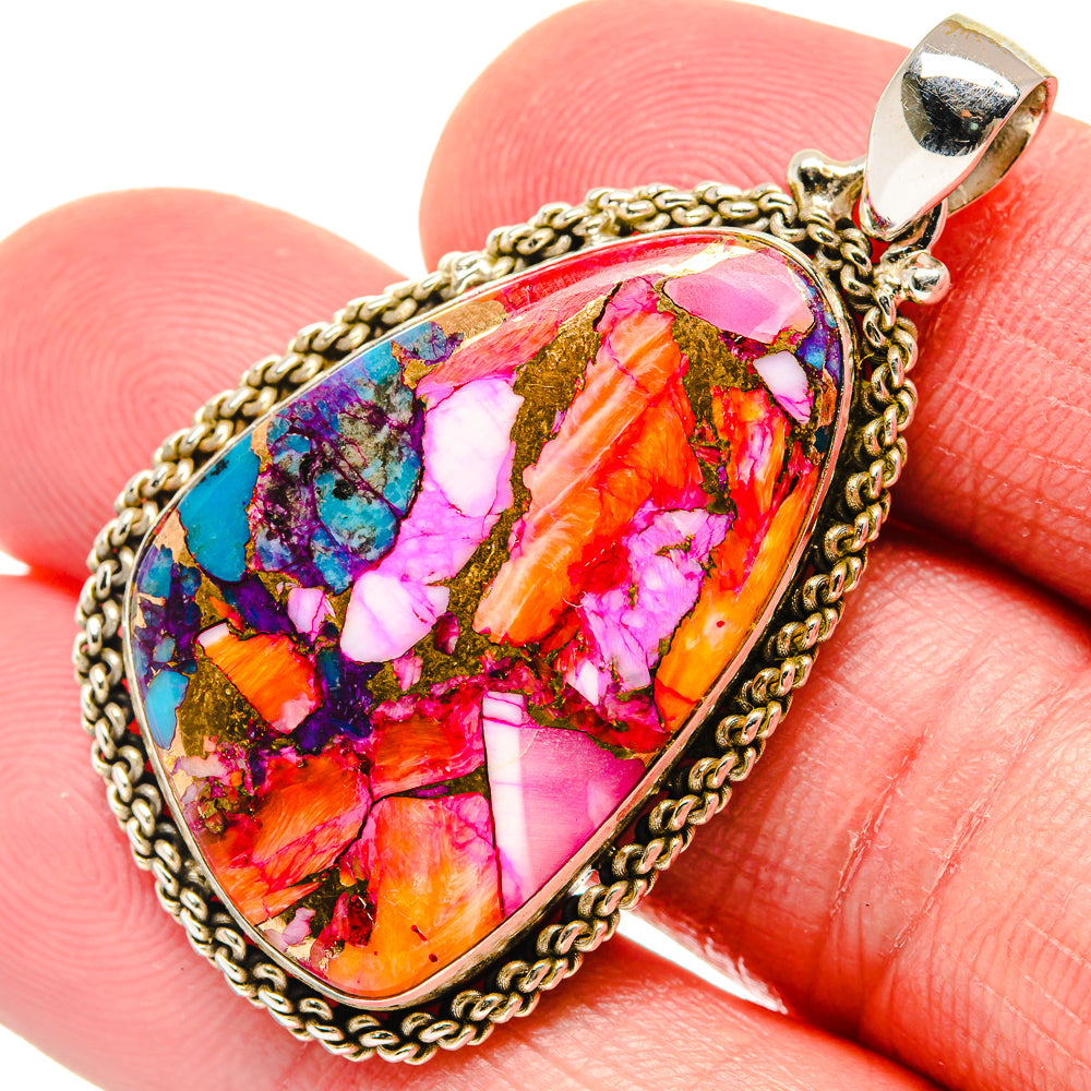 Oval 925 sterling silver pendant with multicolor dahlia-style stone and chain bail