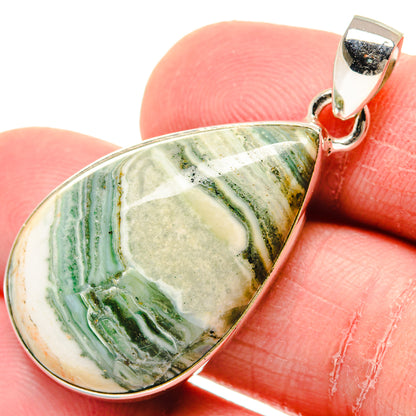 Ocean jasper teardrop pendant with green-and-cream stone, 925 silver bail