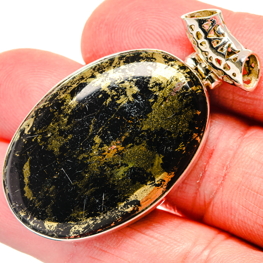 Pyrite In Black Onyx Pendants handcrafted by Ana Silver Co - PD19919