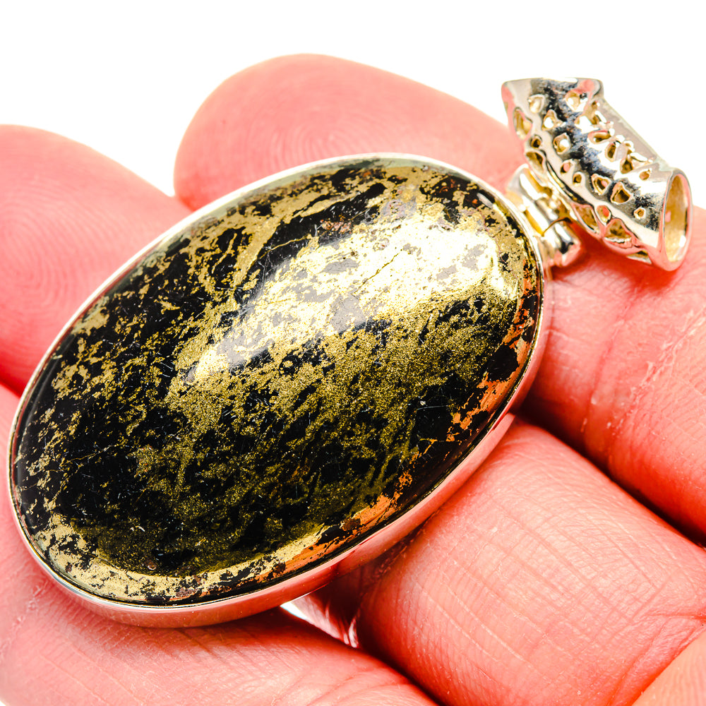 Pyrite In Black Onyx Pendants handcrafted by Ana Silver Co - PD19922