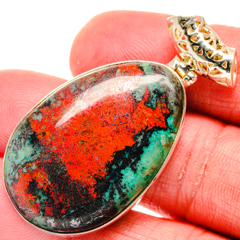 Sonora Sunrise oval pendant, red and teal stone, ornate 925 sterling silver bail
