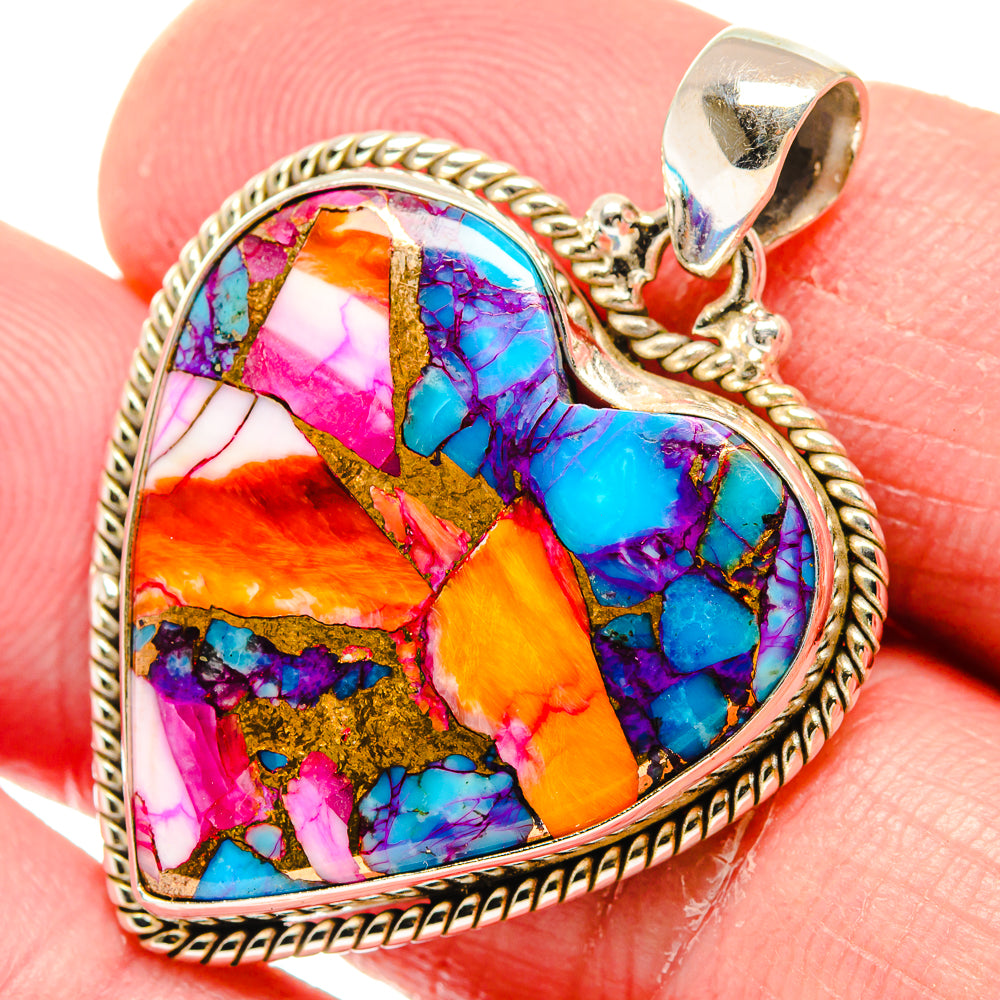 Kingman Pink Dahlia Turquoise Pendants handcrafted by Ana Silver Co - PD20003