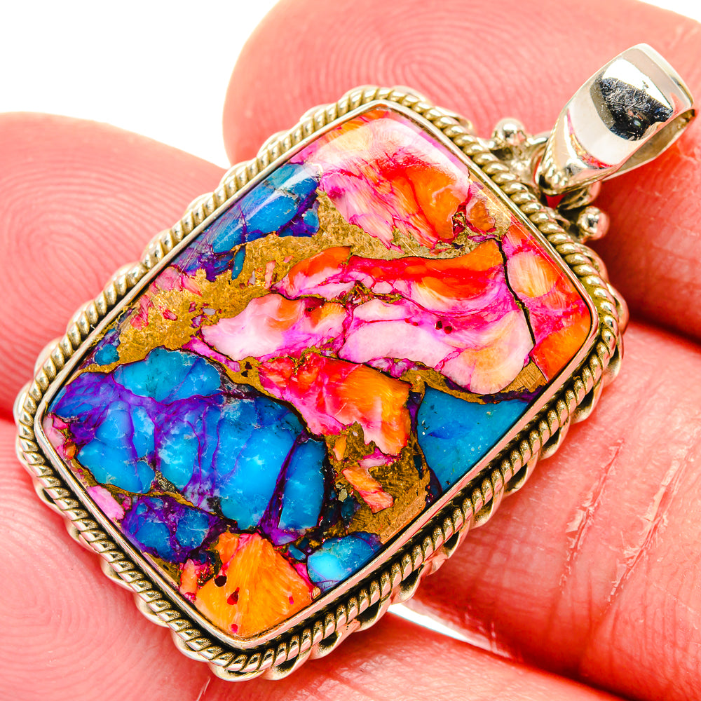 Kingman Pink Dahlia Turquoise Pendants handcrafted by Ana Silver Co - PD20005