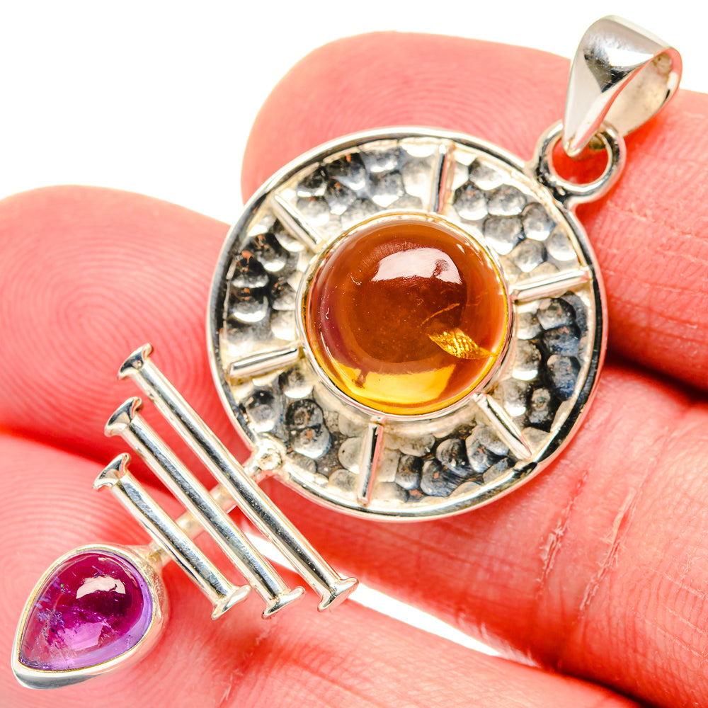 925 sterling silver citrine pendant, round bezel with orange stone and loop bail