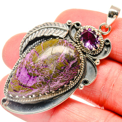 925 sterling silver pendant close-up with oval stichtite and purple amethyst bezel, top bail