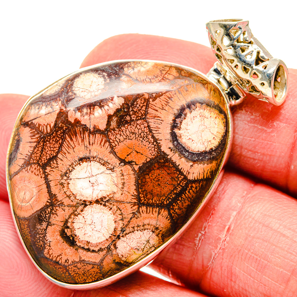 Poppy Jasper teardrop pendant in 925 sterling silver, gold-tone bezel, orange-brown stone