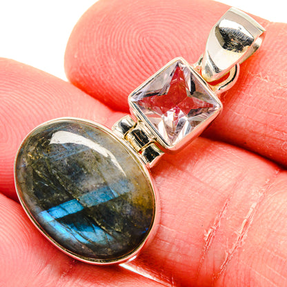 Sterling silver pendant with oval labradorite and pink faceted kunzite