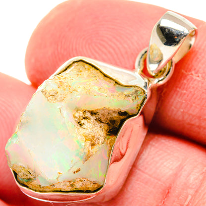 Rough Ethiopian opal pendant in 925 sterling silver bezel setting, textured stone view