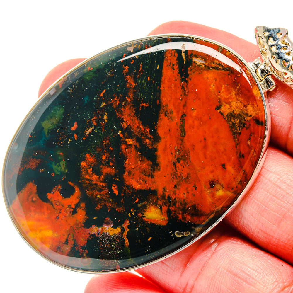 Bloodstone pendant, 925 sterling silver bezel with oval red-orange stone