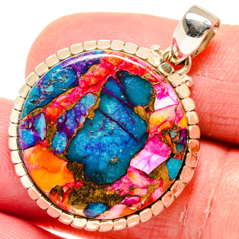 Kingman Pink Dahlia Turquoise Pendants handcrafted by Ana Silver Co - PD20214