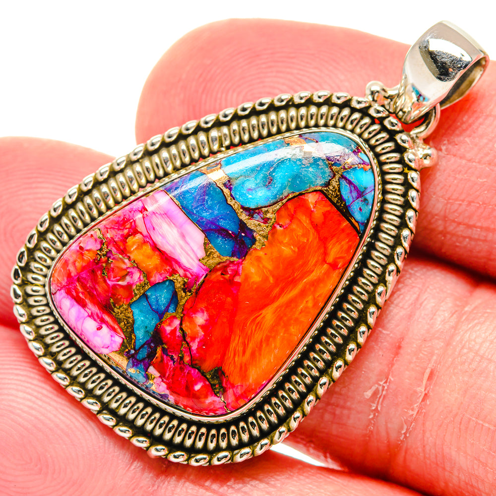 Kingman Pink Dahlia Turquoise Pendants handcrafted by Ana Silver Co - PD20235