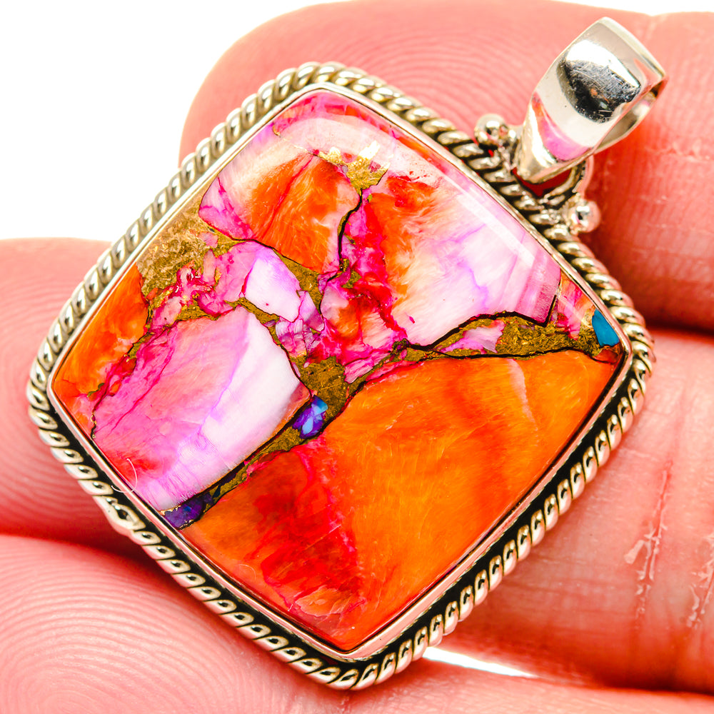 Kingman Pink Dahlia Turquoise Pendants handcrafted by Ana Silver Co - PD20263