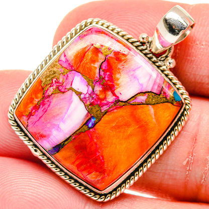 Kingman Pink Dahlia Turquoise Pendants handcrafted by Ana Silver Co - PD20263