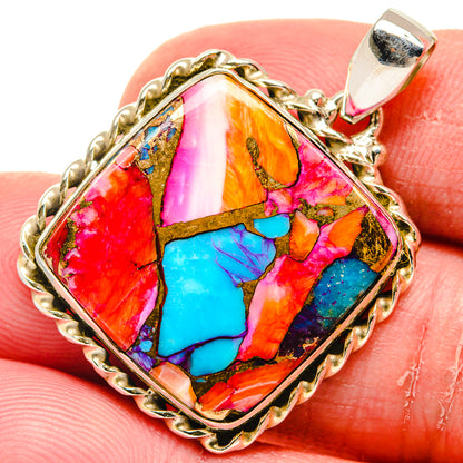 Kingman Pink Dahlia Turquoise Pendants handcrafted by Ana Silver Co - PD20275