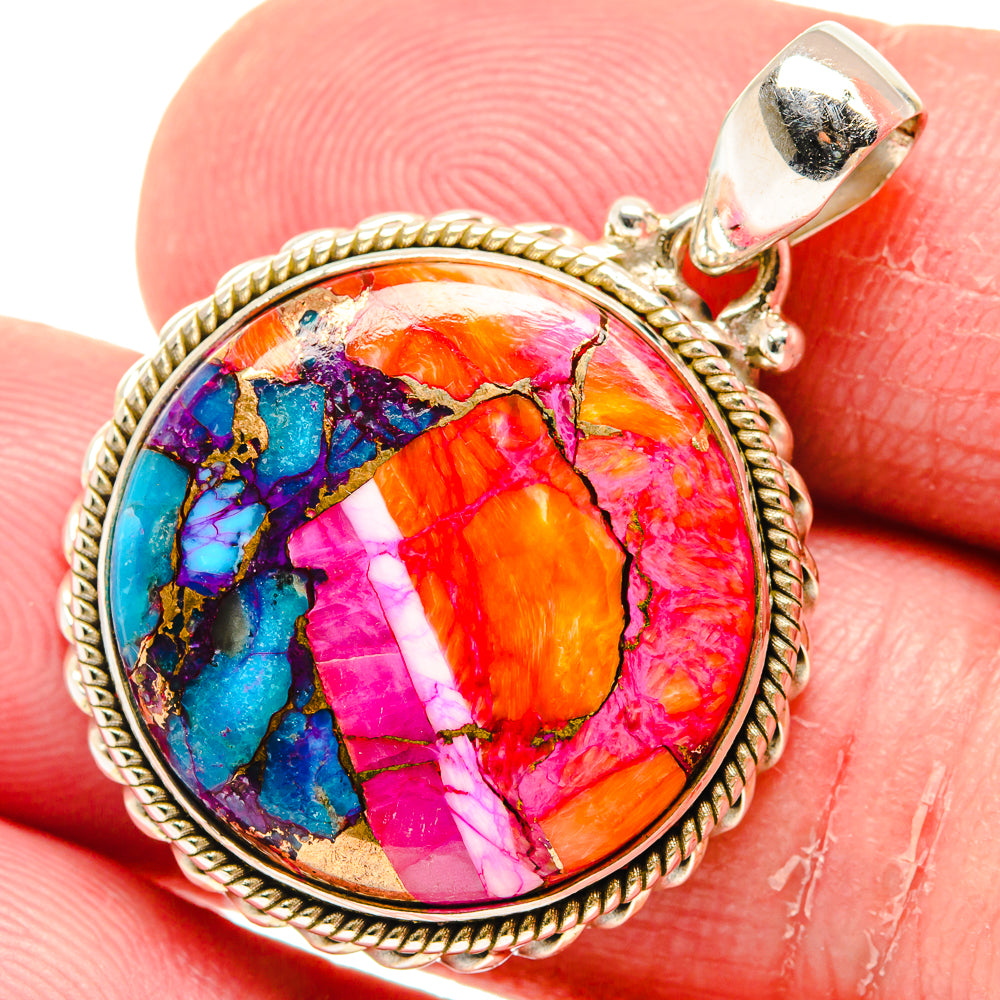 Kingman Pink Dahlia Turquoise Pendants handcrafted by Ana Silver Co - PD20276