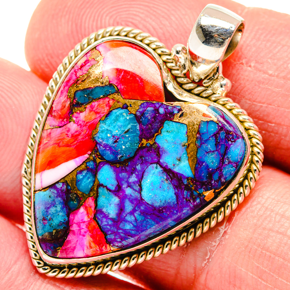 Kingman Pink Dahlia Turquoise Pendants handcrafted by Ana Silver Co - PD20277