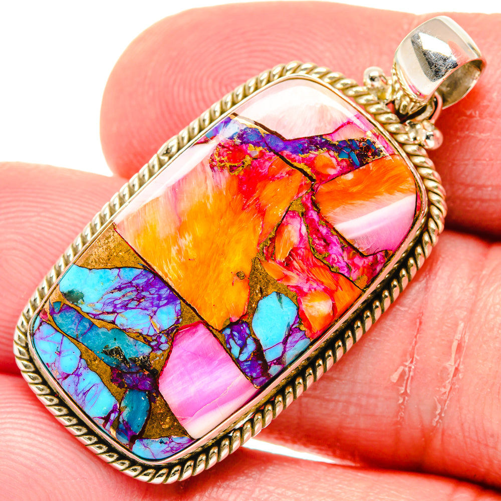 Kingman Pink Dahlia Turquoise Pendants handcrafted by Ana Silver Co - PD20278