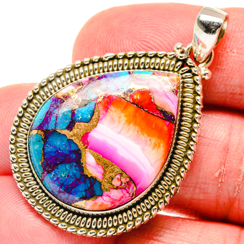 Kingman Pink Dahlia Turquoise Pendants handcrafted by Ana Silver Co - PD20279