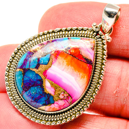 Kingman Pink Dahlia Turquoise Pendants handcrafted by Ana Silver Co - PD20279