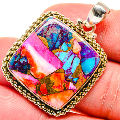Kingman Pink Dahlia Turquoise Pendants handcrafted by Ana Silver Co - PD20289