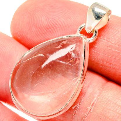 Rose quartz teardrop pendant in 925 sterling silver, polished silver bail, pink stone