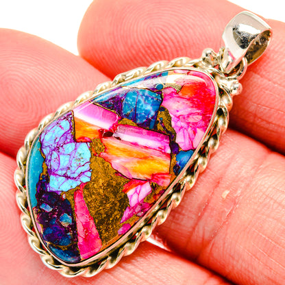 Kingman Pink Dahlia Turquoise Pendants handcrafted by Ana Silver Co - PD20451