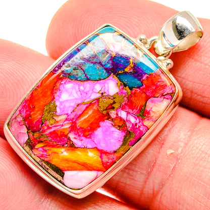 Kingman Pink Dahlia Turquoise Pendants handcrafted by Ana Silver Co - PD20452
