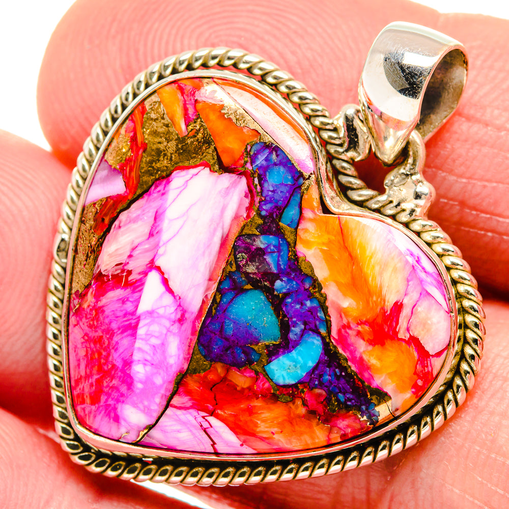 Kingman Pink Dahlia Turquoise Pendants handcrafted by Ana Silver Co - PD20453