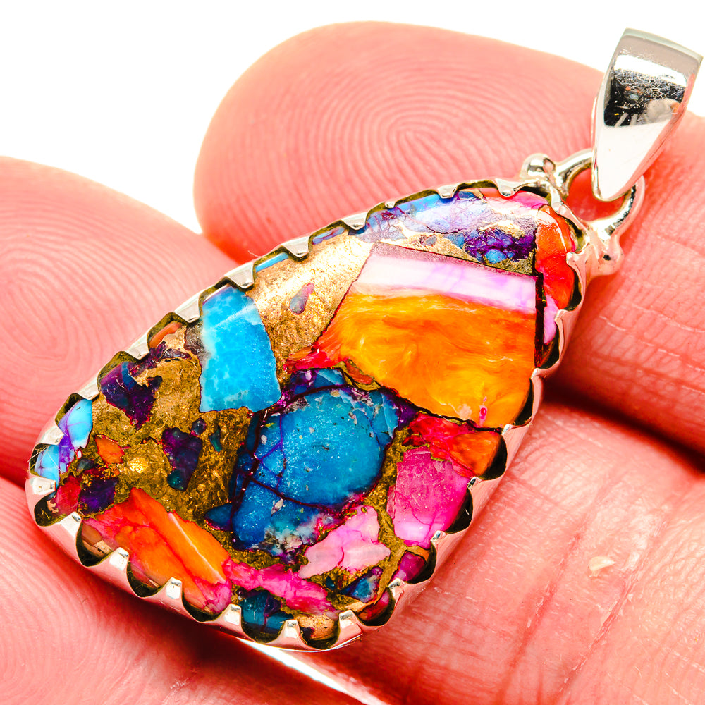 Kingman Pink Dahlia Turquoise Pendants handcrafted by Ana Silver Co - PD20454
