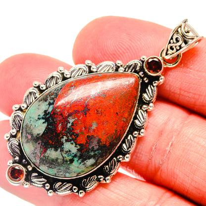 Teardrop Sonora Sunrise garnet pendant in ornate 925 sterling silver with red accents