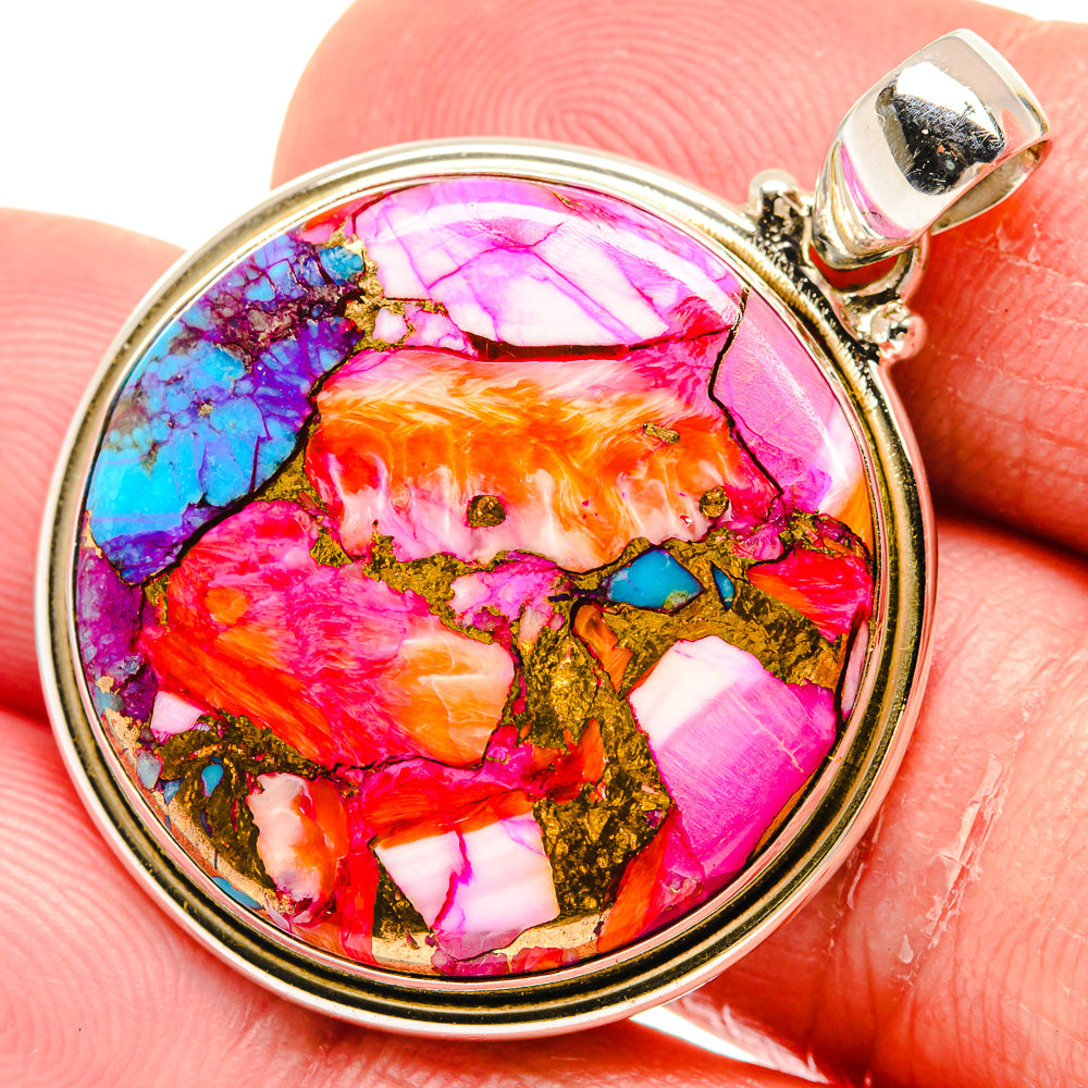 Kingman Pink Dahlia Turquoise Pendants handcrafted by Ana Silver Co - PD20491