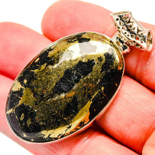 Pyrite In Black Onyx Pendants handcrafted by Ana Silver Co - PD20567