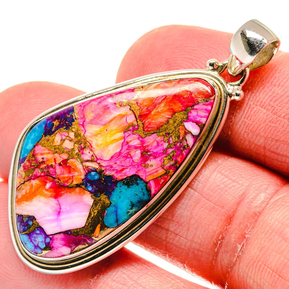 Kingman Pink Dahlia Turquoise Pendants handcrafted by Ana Silver Co - PD20670