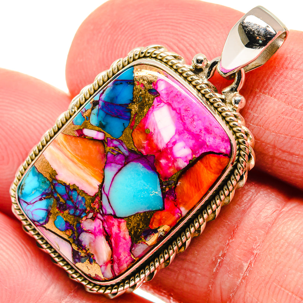 Kingman Pink Dahlia Turquoise Pendants handcrafted by Ana Silver Co - PD20671