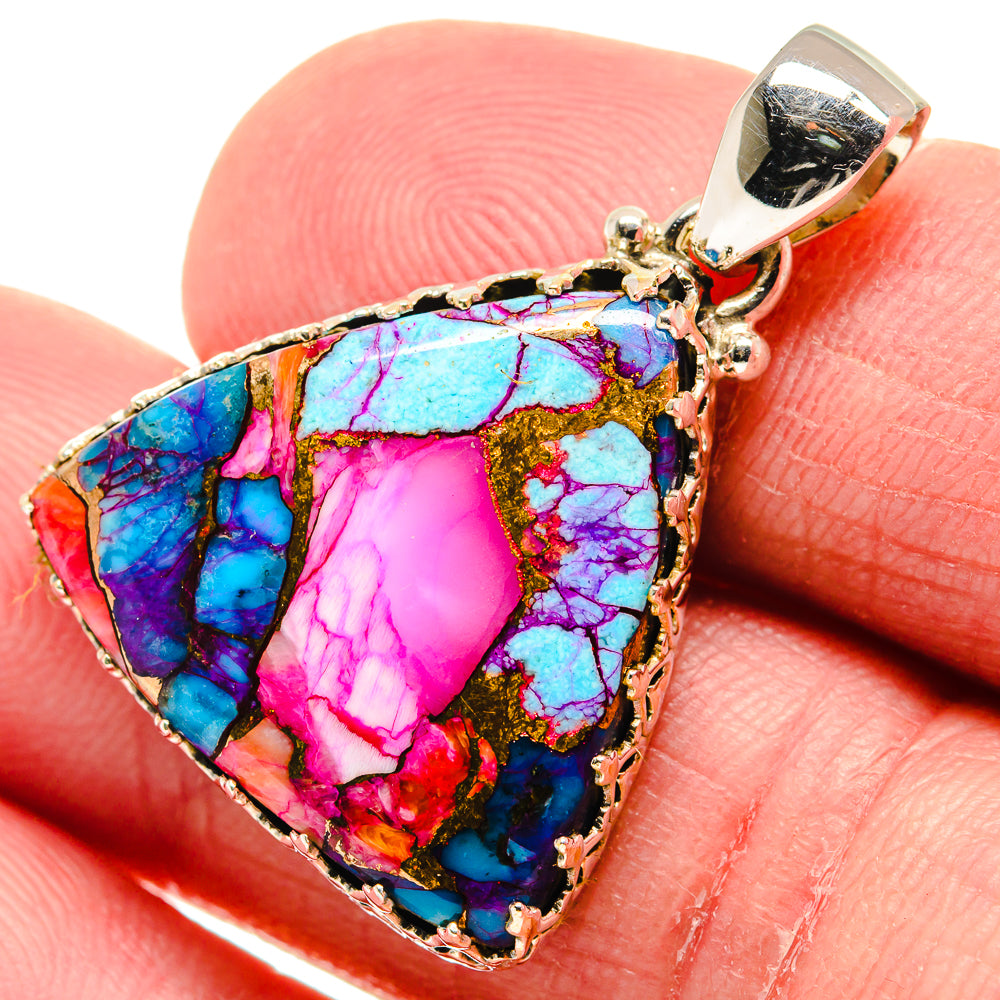 Kingman Pink Dahlia Turquoise Pendants handcrafted by Ana Silver Co - PD20673