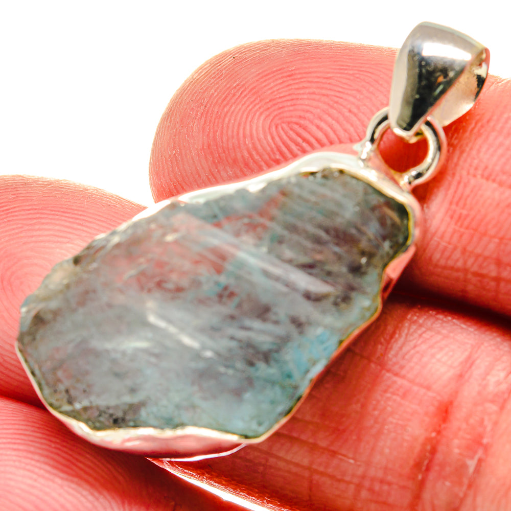 Rough aquamarine pendant, translucent aqua rough stone with 925 sterling silver setting