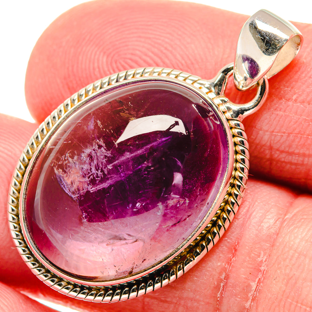 Close-up oval ametrine pendant with deep purple stone, gold-tone beaded bezel, 925 silver bail