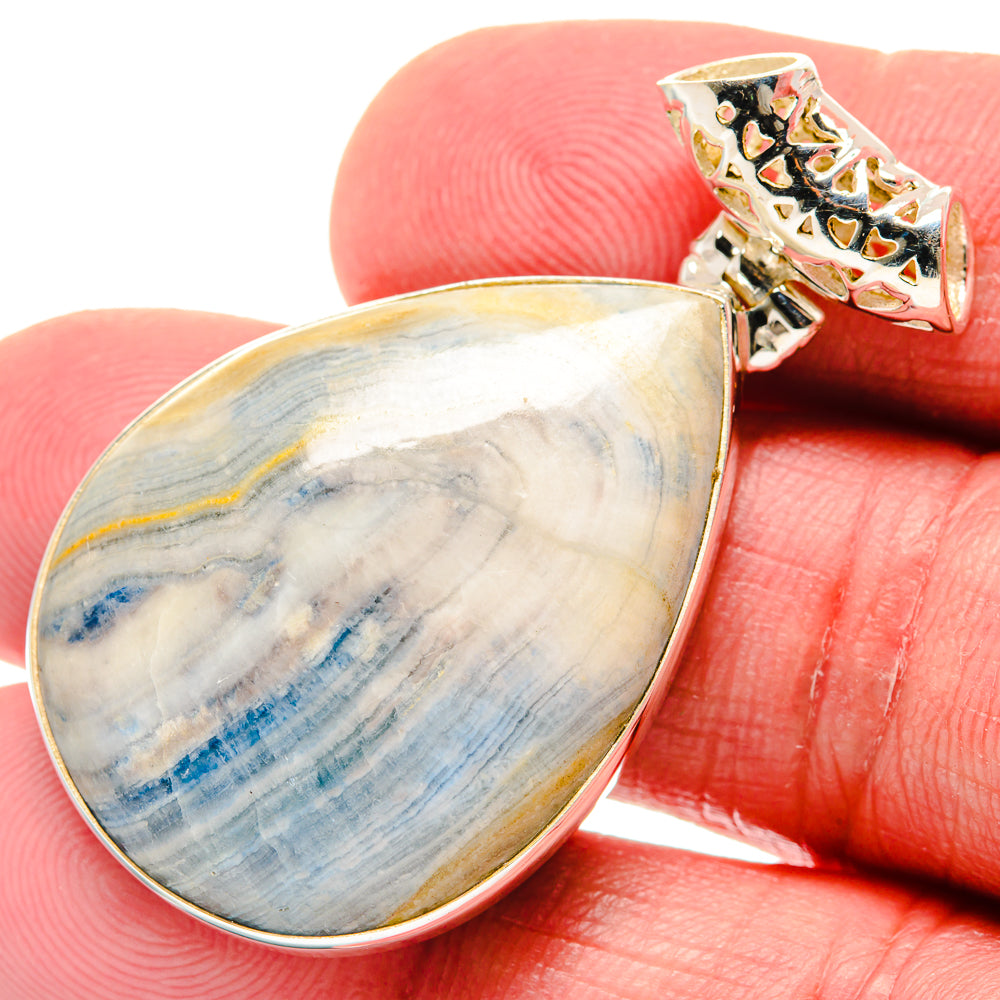 Blue scheelite teardrop pendant with 925 sterling silver openwork top bail