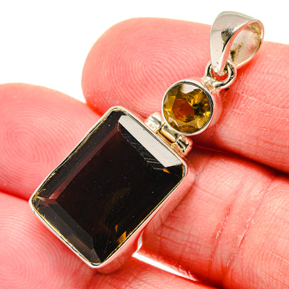 Smoky quartz and round top stone pendant in 925 sterling silver with polished bail