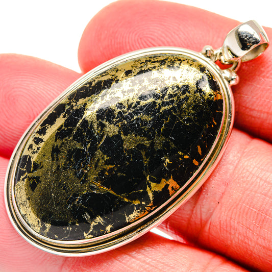 Pyrite In Black Onyx Pendants handcrafted by Ana Silver Co - PD20969