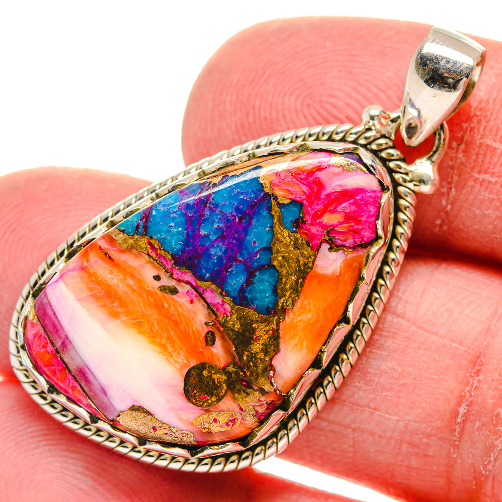 Kingman Pink Dahlia Turquoise Pendants handcrafted by Ana Silver Co - PD21016