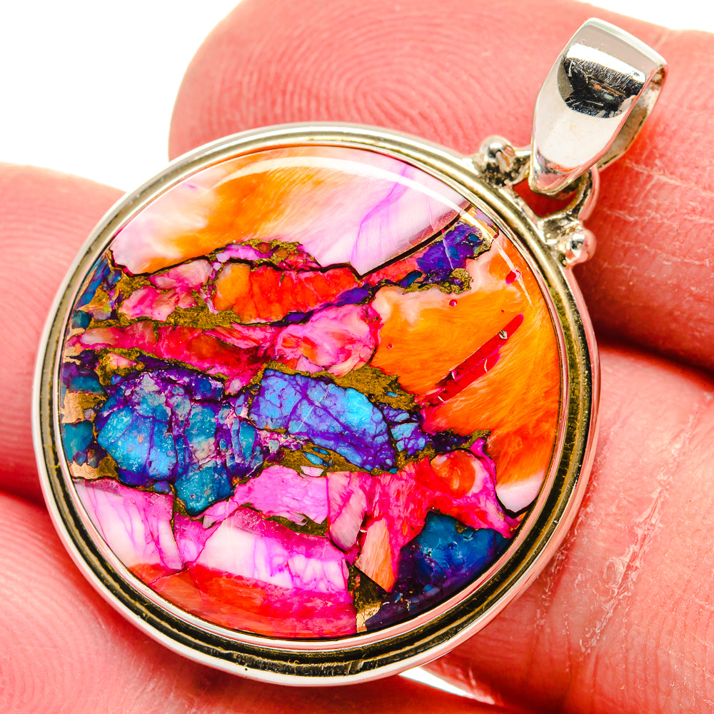 Kingman Pink Dahlia Turquoise Pendants handcrafted by Ana Silver Co - PD21017