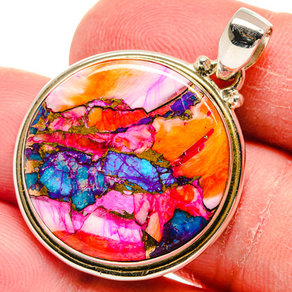 Kingman Pink Dahlia Turquoise Pendants handcrafted by Ana Silver Co - PD21017