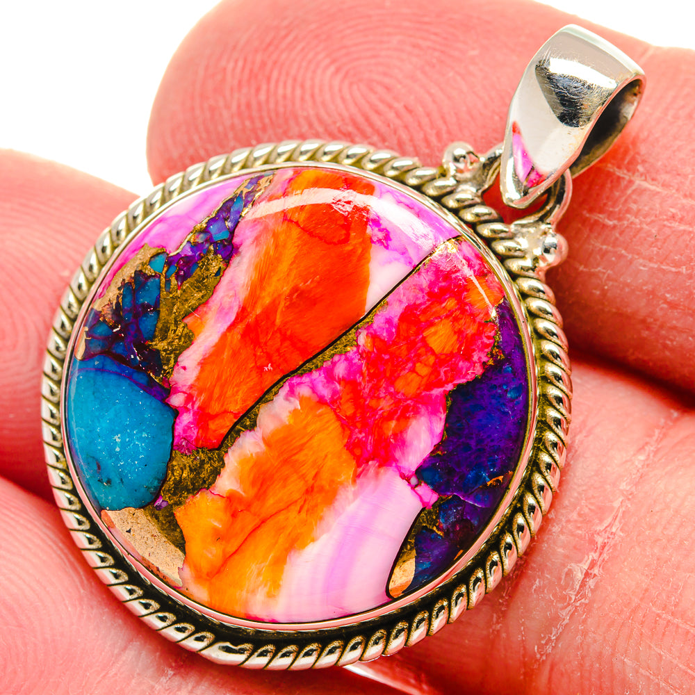 Kingman Pink Dahlia Turquoise Pendants handcrafted by Ana Silver Co - PD21018