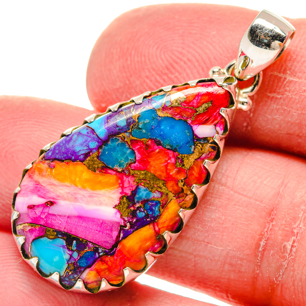 925 sterling silver multicolor teardrop pendant with openwork edge and hanging bail