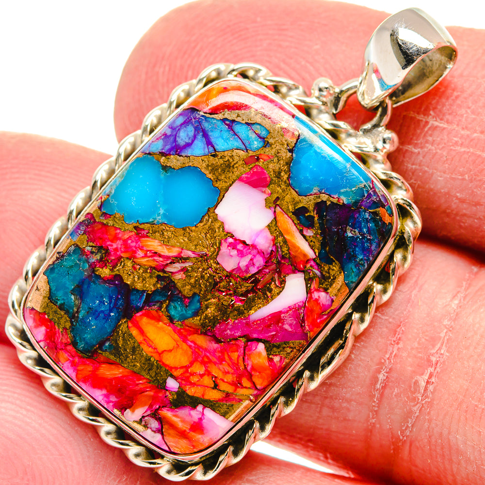 Kingman Pink Dahlia Turquoise Pendants handcrafted by Ana Silver Co - PD21020